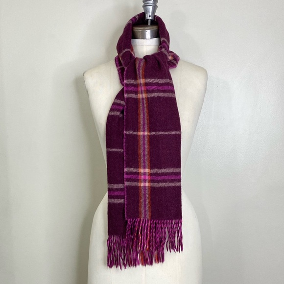 LANICIFIO CONFEZIONI SCARF BABY ALPACA REVERSIBLE PLAID/SOLID FRINGE PINK BROWN - Picture 5 of 13